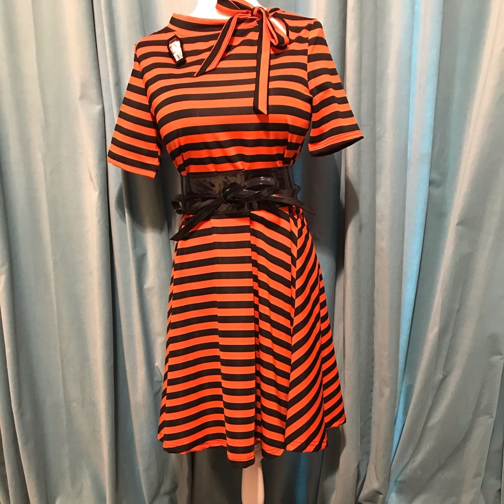 Voodoo Vixen Orange Black Stripe Dress Size L